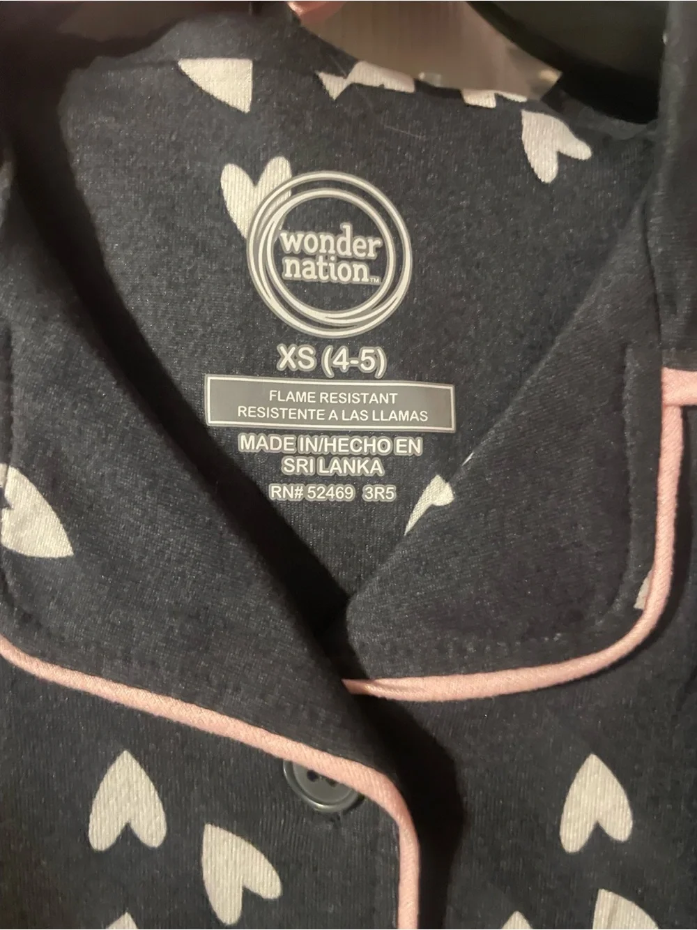 Wonder Nation Girls Heart Print 3 Pc Pajama Set Sleep Mask XS 4/5 NWT